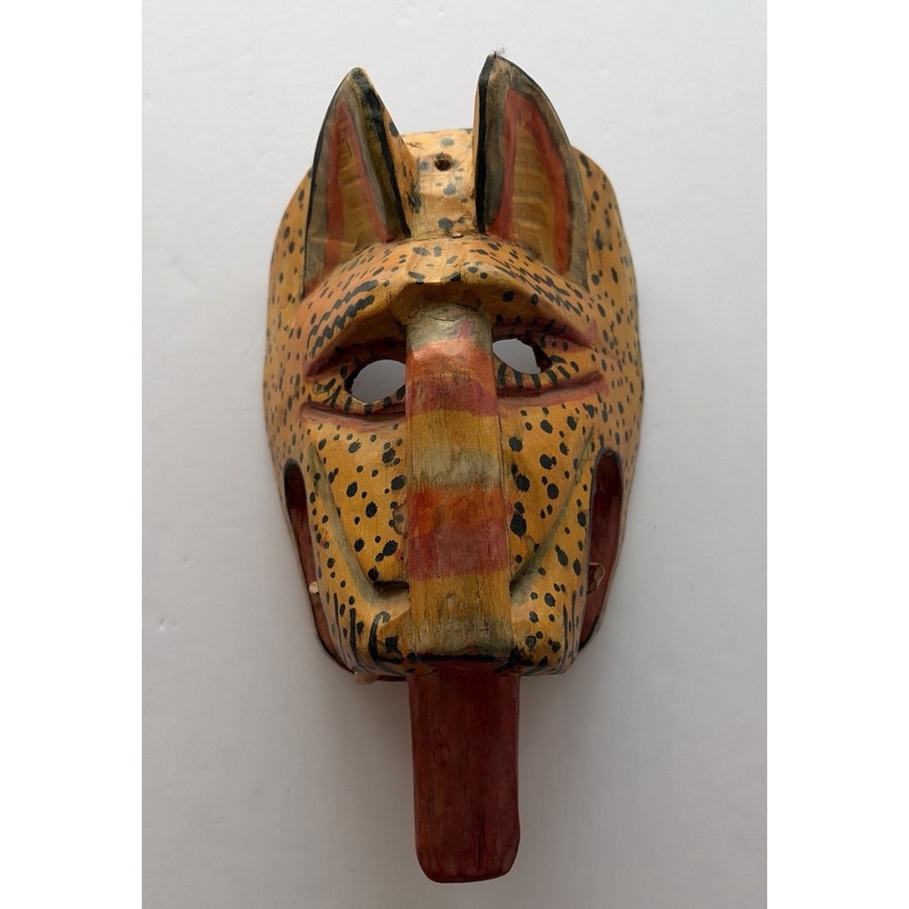 Hand Carved Wooden Jaguar Mask Folk Art Wall Hanging Hand Painted